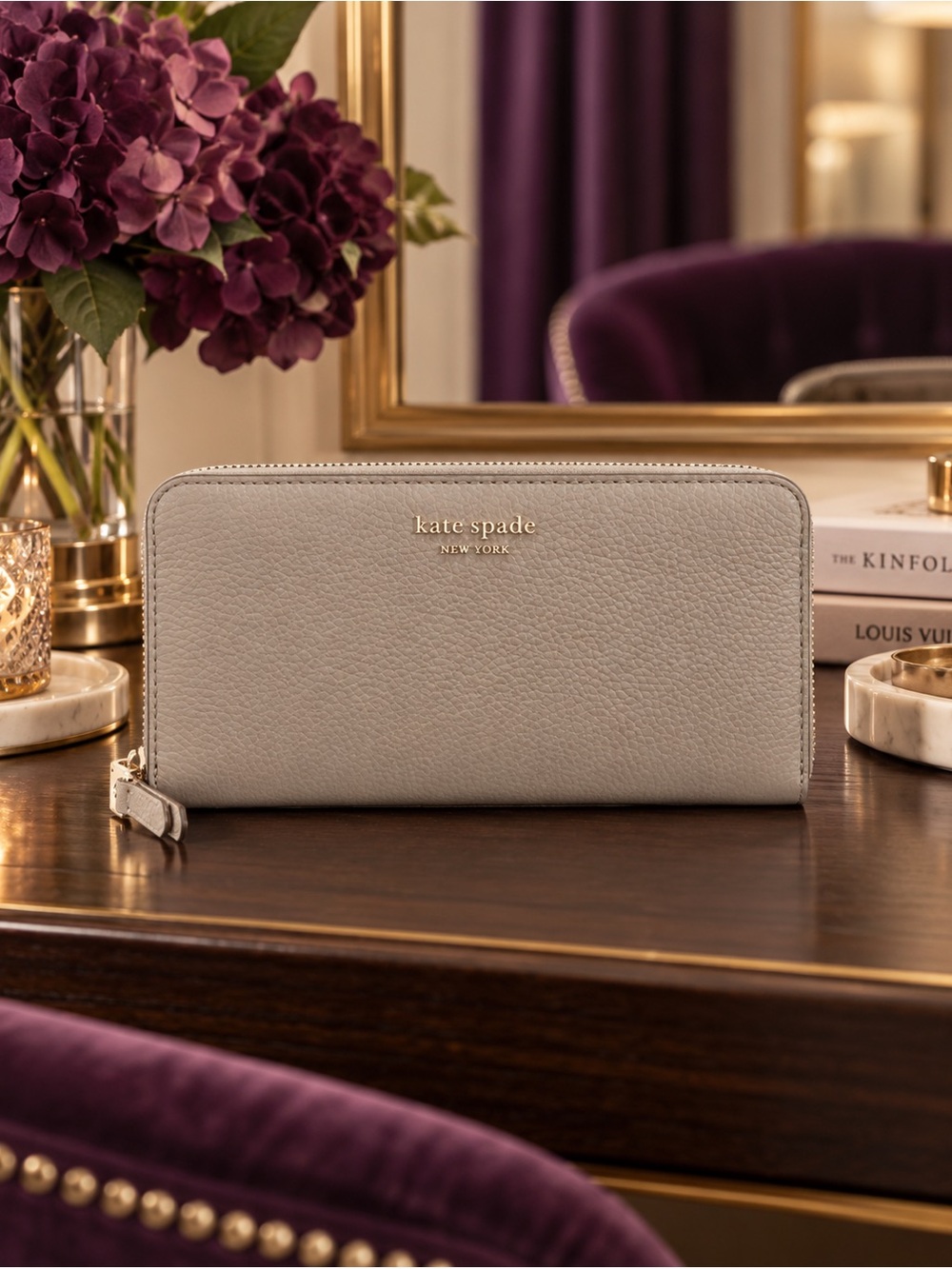 Kate Spade Jackson Large Continental Wallet Gray/Taupe Pebbled Leather